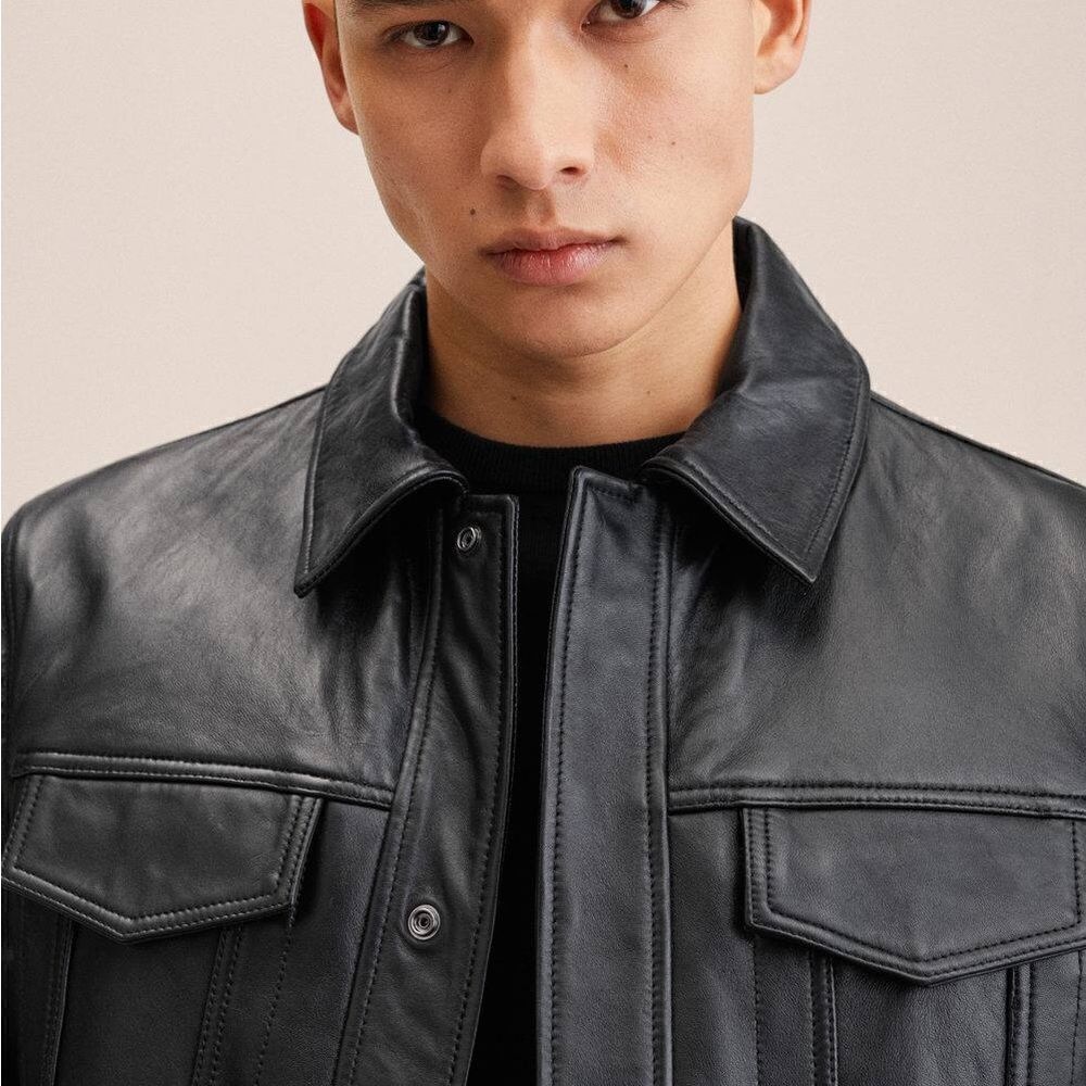 Mango Genuine Leather Jacket New - Picture 3 of 10
